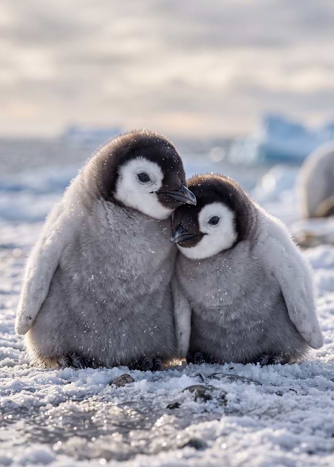 Two Cute Emperor Penguin Chicks