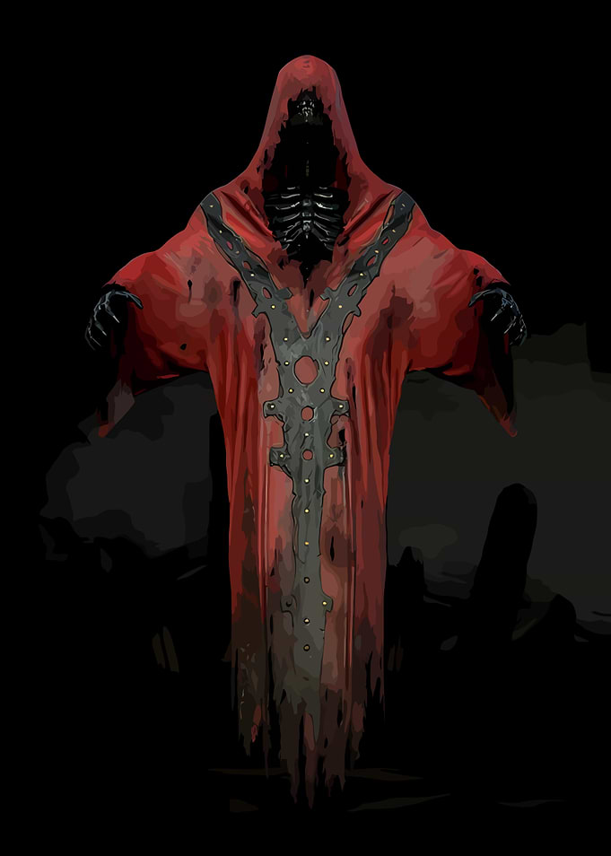 Dark Red Hooded Skeleton Figure