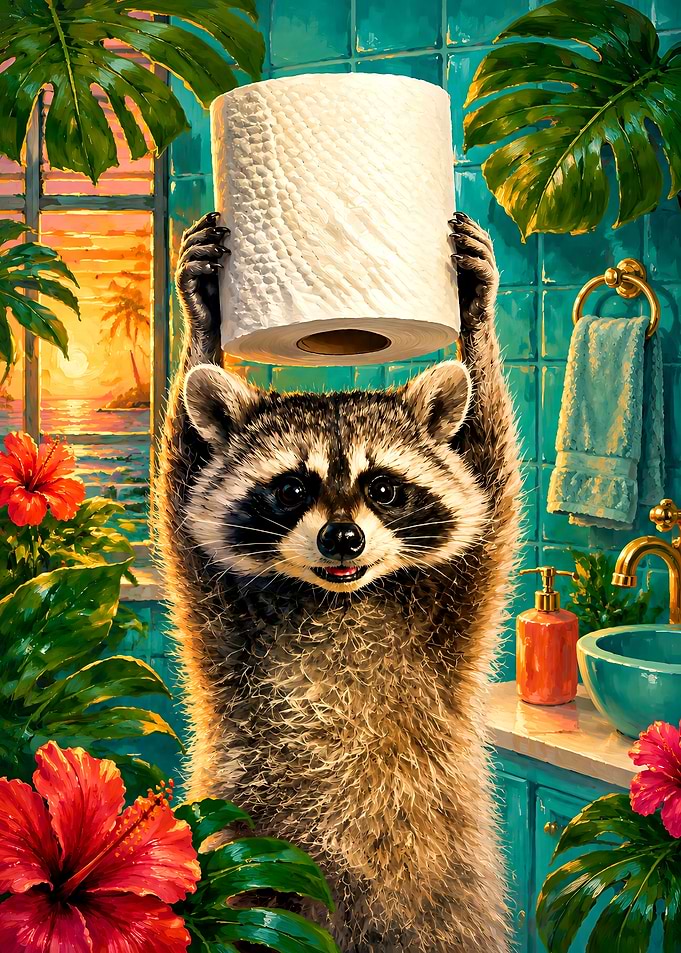 Cute Raccoon Holding Toilet Paper