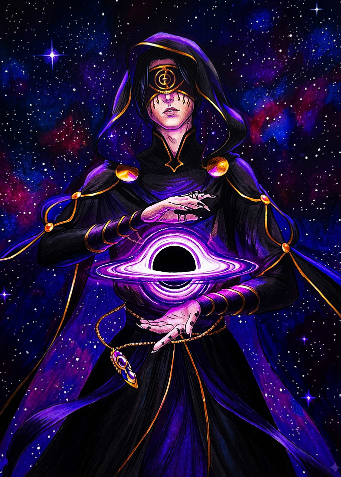 Cosmic Sorcerer Holding a Black Hole