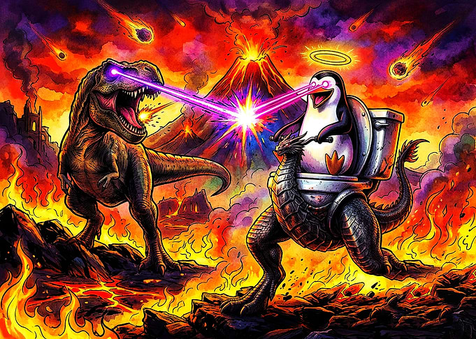 T-Rex Versus Penguin Toilet Battle