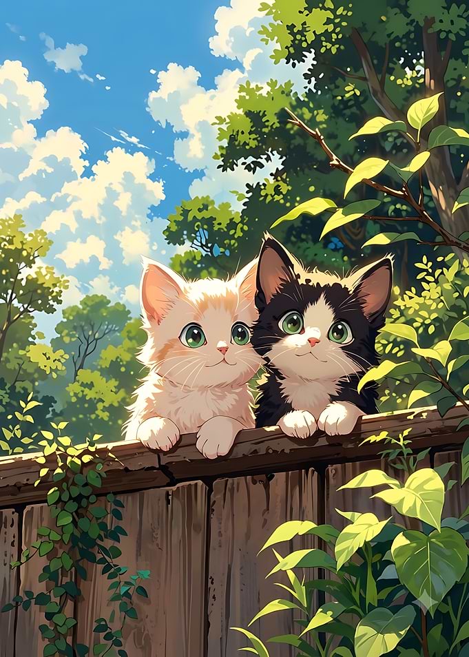 Two Cute Kittens on a Fence