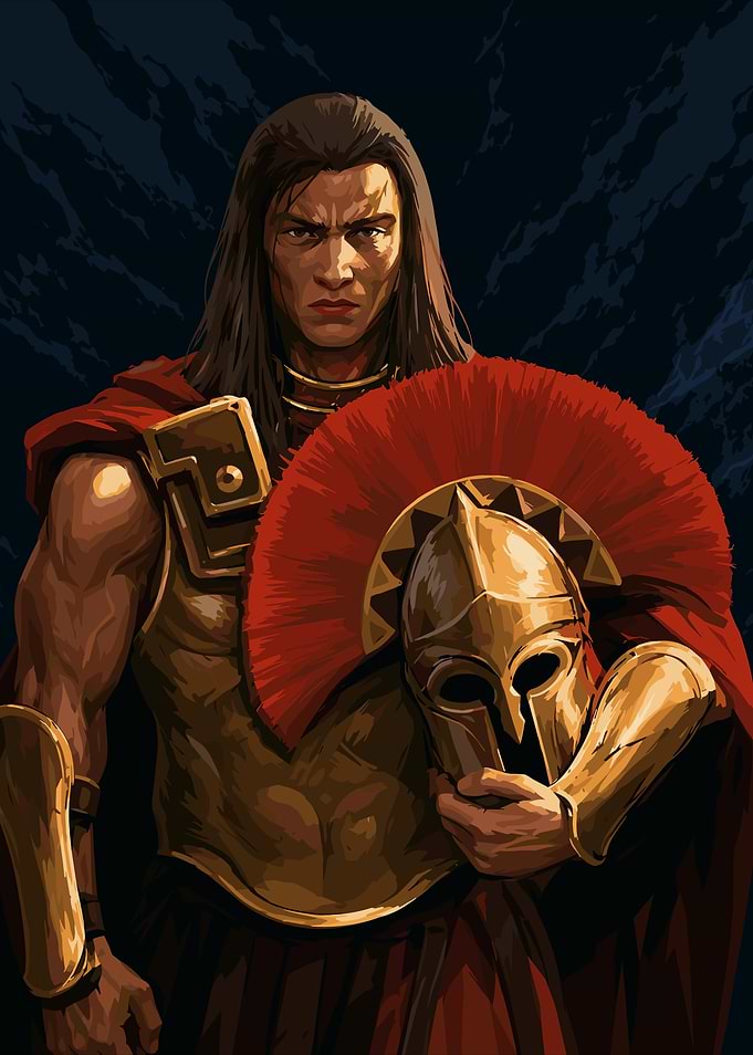 Spartan Warrior Holding Corinthian Helmet