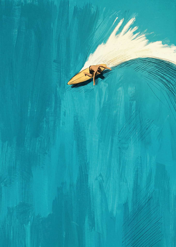 Minimalist Surfer On Turquoise Wave