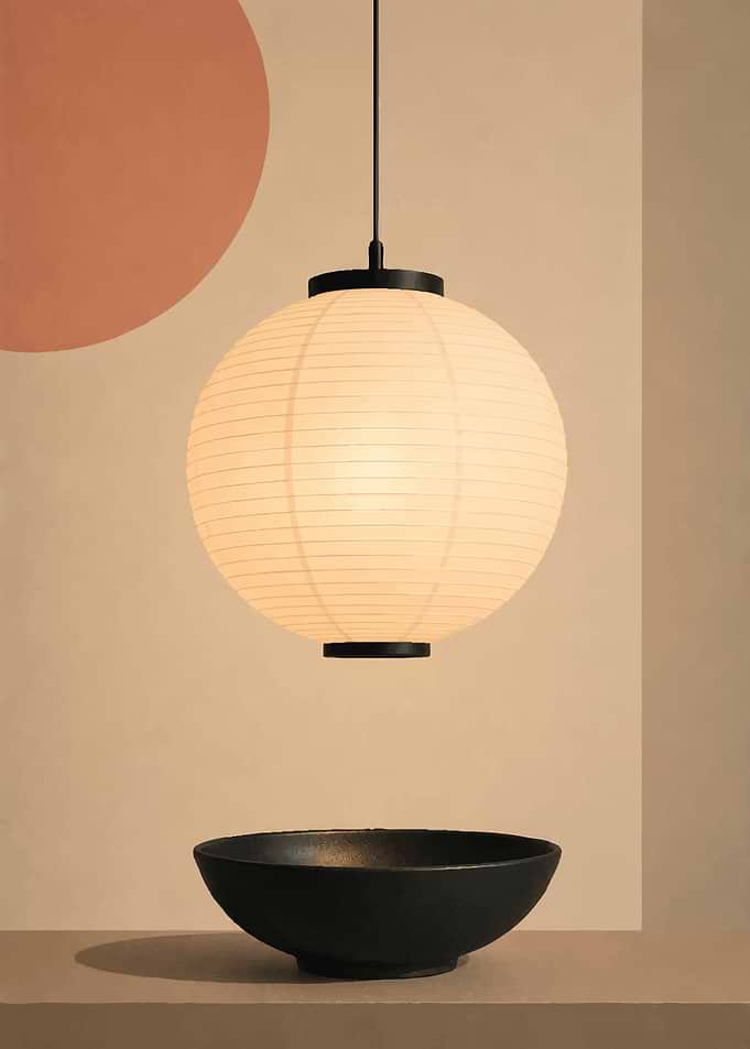Minimalist Japanese Paper Lantern and Bowl