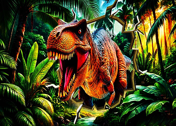 T-Rex Breaking Through Jungle Wall