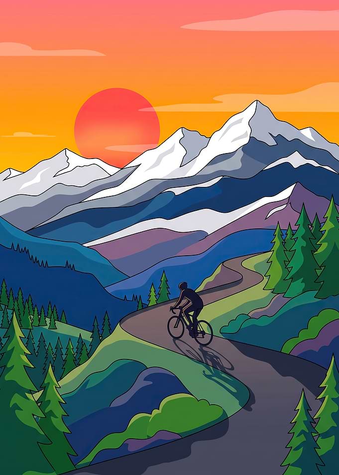 Cyclist Riding Through Mountain Landscape