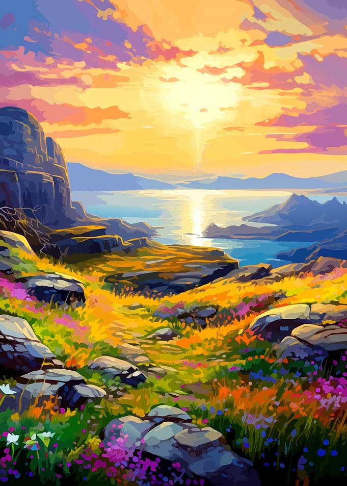 Vibrant Sunset Over Mountainous Landscape