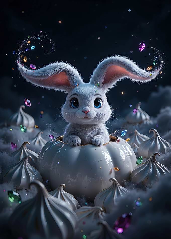 Cute Bunny in Magical Meringue Clouds