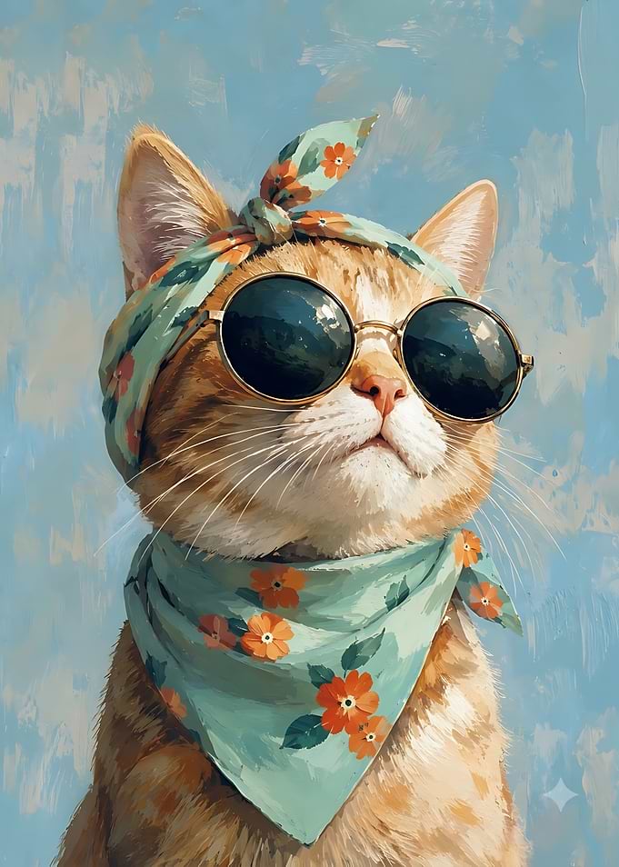Stylish Ginger Cat in Floral Accessories