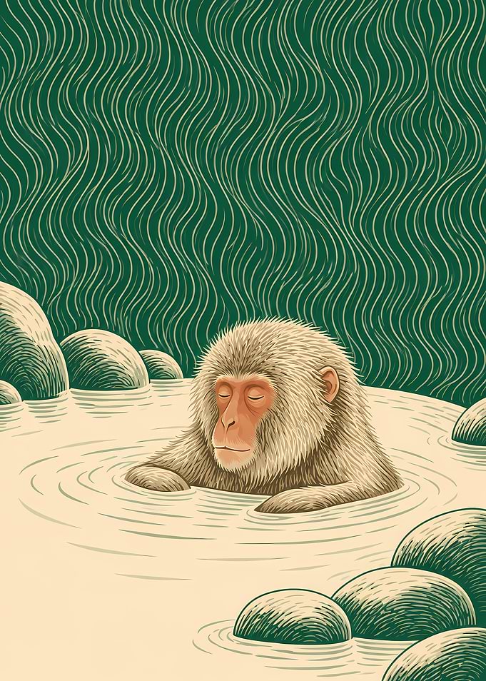 Snow Monkey Relaxing in Hot Spring