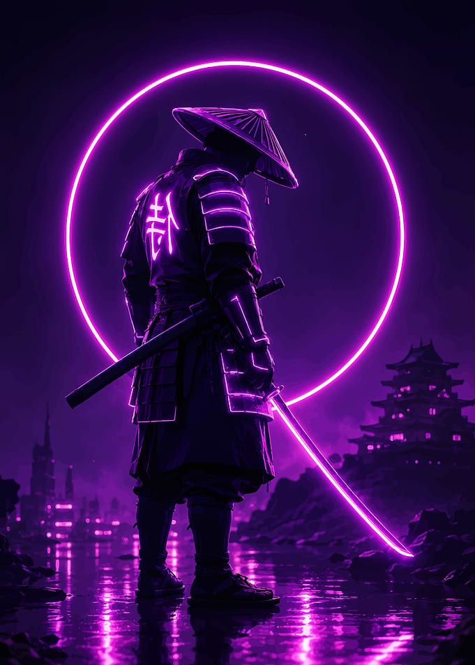 Neon Cyberpunk Samurai Warrior