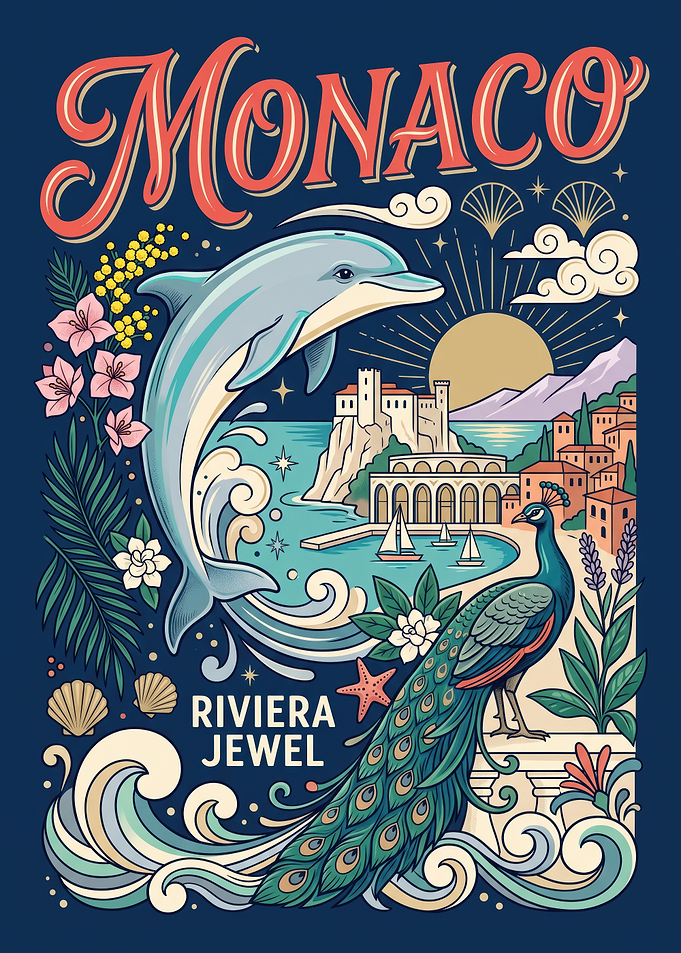 Monaco Riviera Jewel Vintage Travel Poster