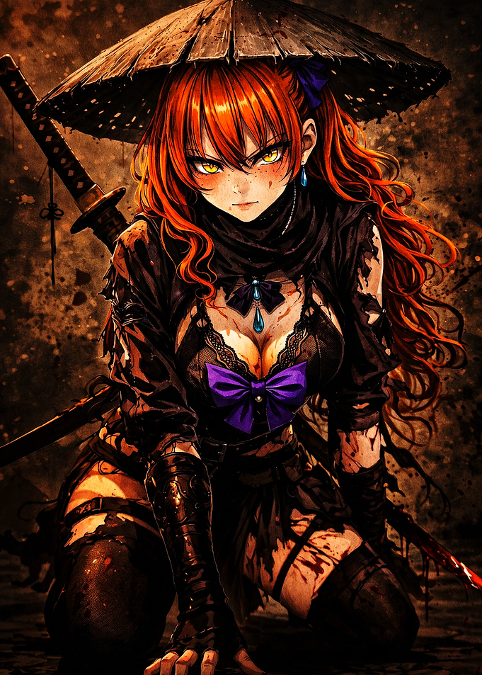 Fierce Red-Haired Samurai Warrior