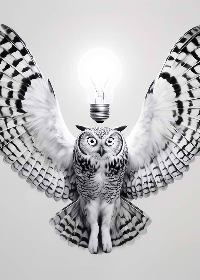 Wise Owl with Glowing Lightbulb