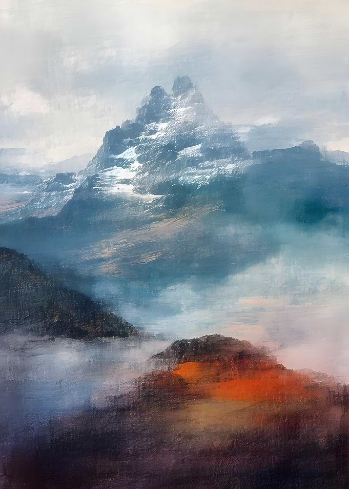 Ethereal Mountain Peak in Mist