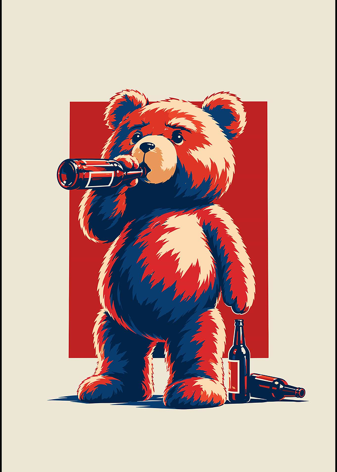Ted Bear Drinking Beer Illustration