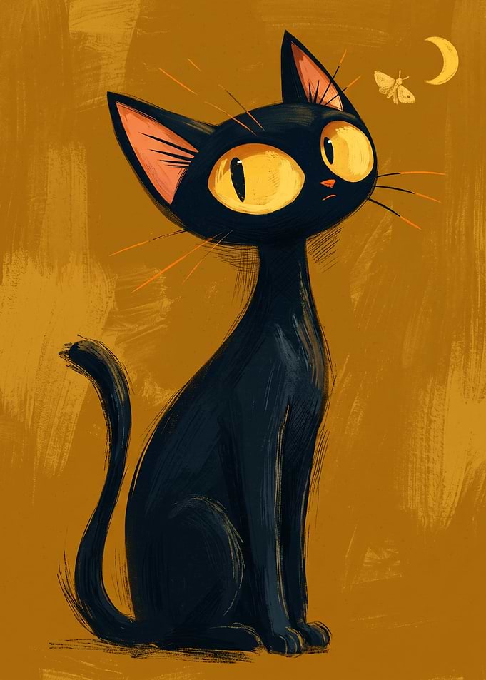 Cute Big Eyed Black Cat Looking Up
