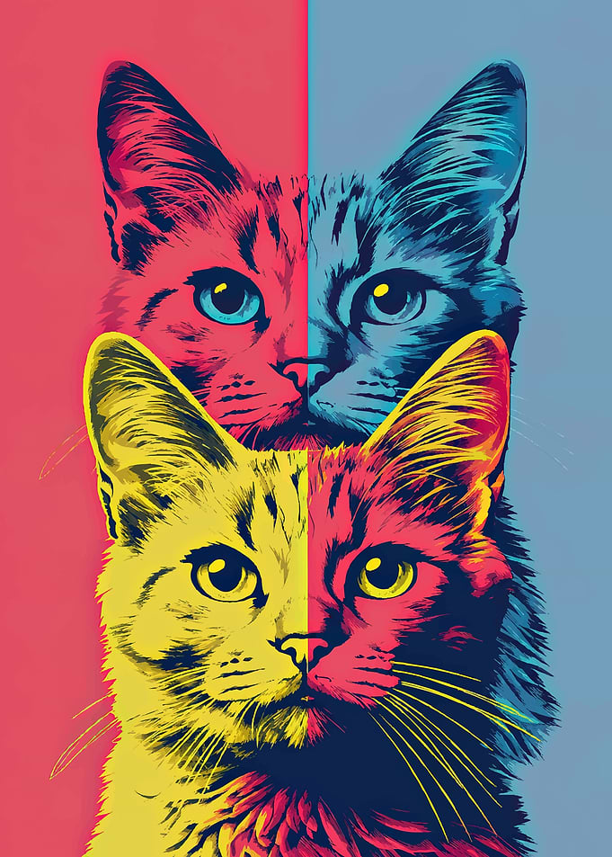 Pop Art Style Dual Cat Portrait