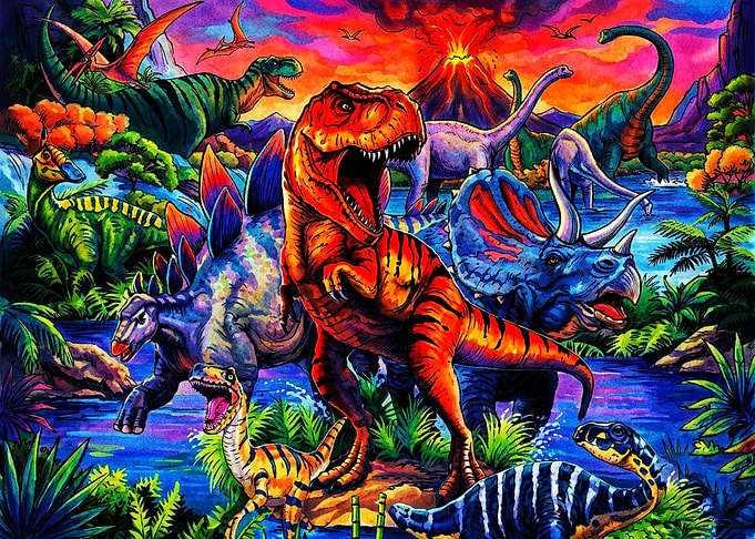 Vibrant Prehistoric Dinosaur Landscape Scene