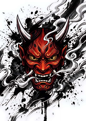 Red Oni Hannya Mask Illustration
