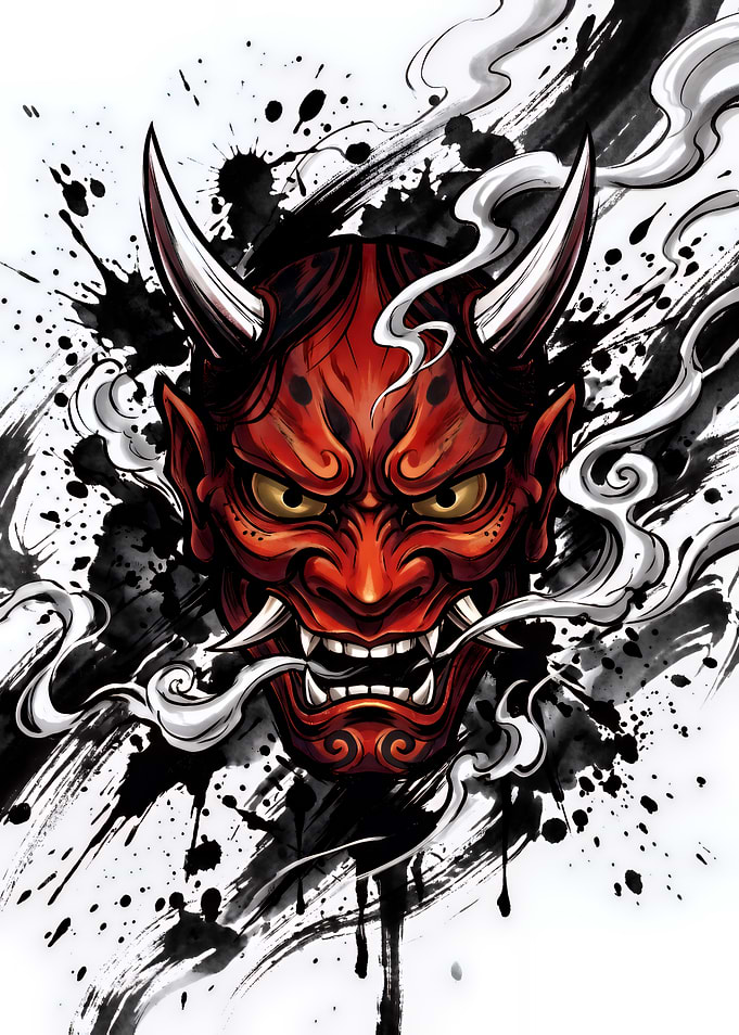 Red Oni Hannya Mask Illustration