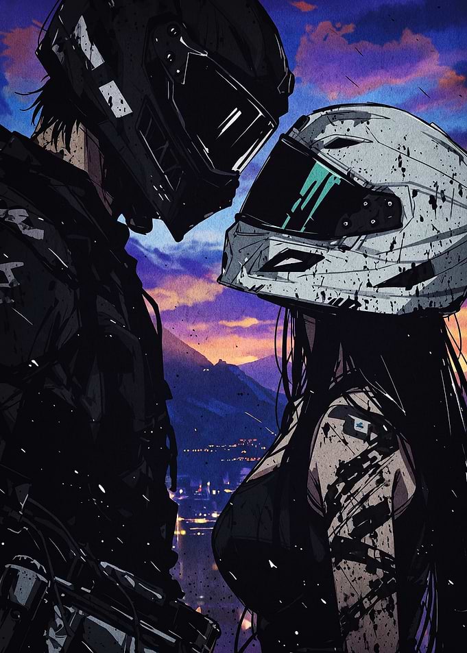 Biker Couple Facing Each Other