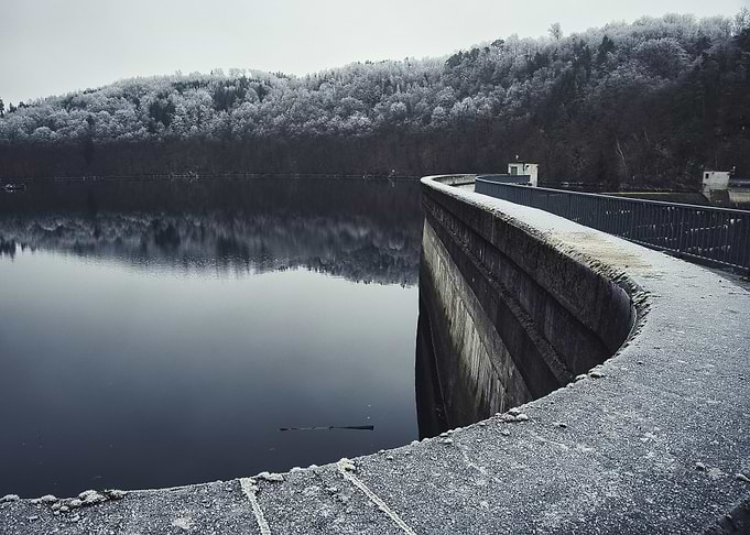 Winter Dam and Reservoir Landscape