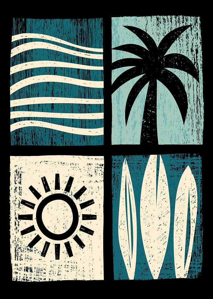 Vintage Surf Themed Four Panel Art