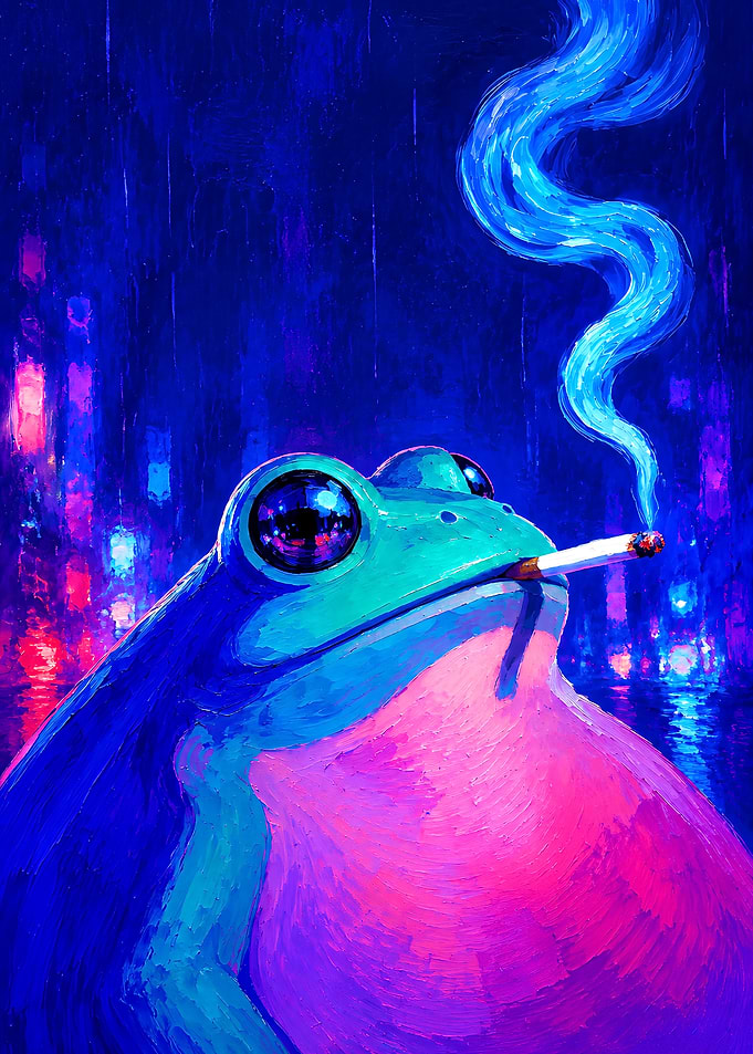 Neon Smoking Frog Digital Art