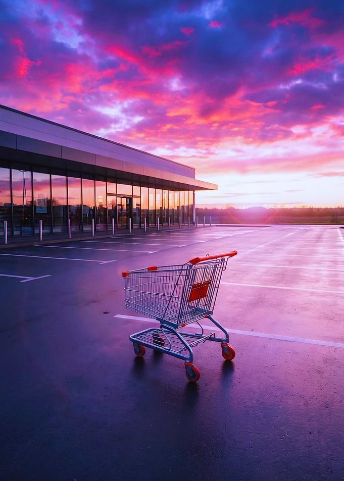 Empty Shopping Cart at Sunset
