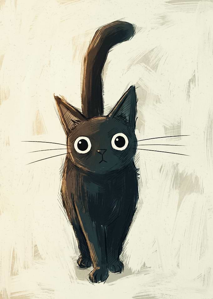 Simple Minimalist Black Cat Sketch