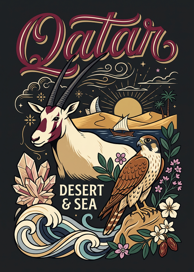 Qatar Desert and Sea Illustration