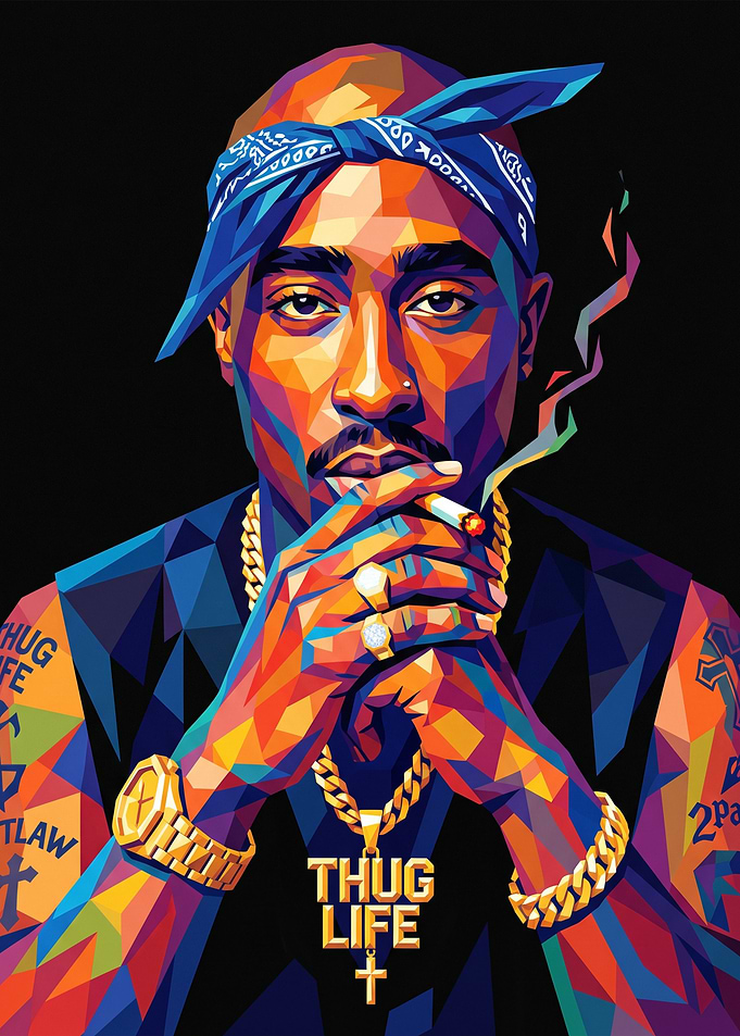 pac Shakur Low Poly Portrait