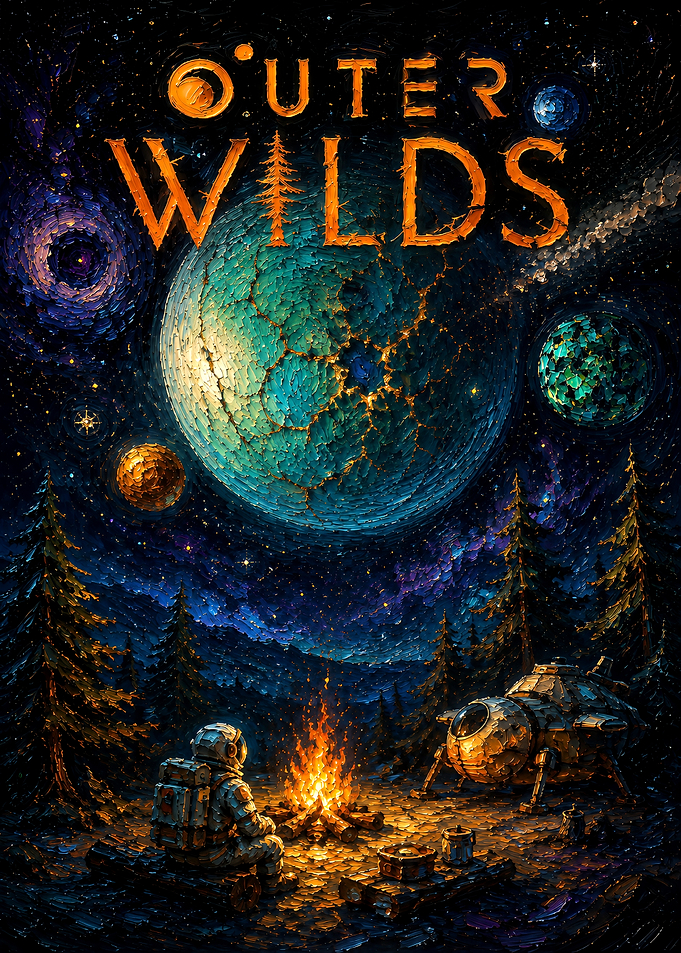 Outer Wilds Astronaut Campfire Art