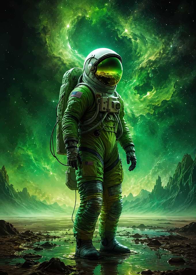 Astronaut on Alien Green Planet