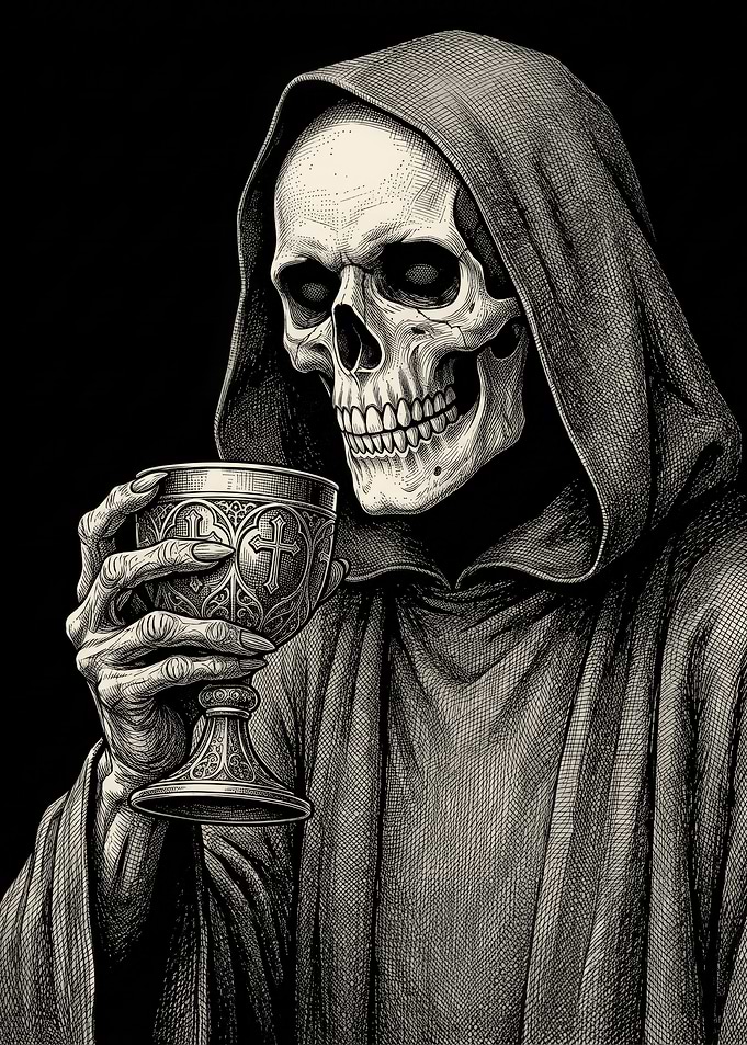 Grim Reaper Holding Ornate Chalice