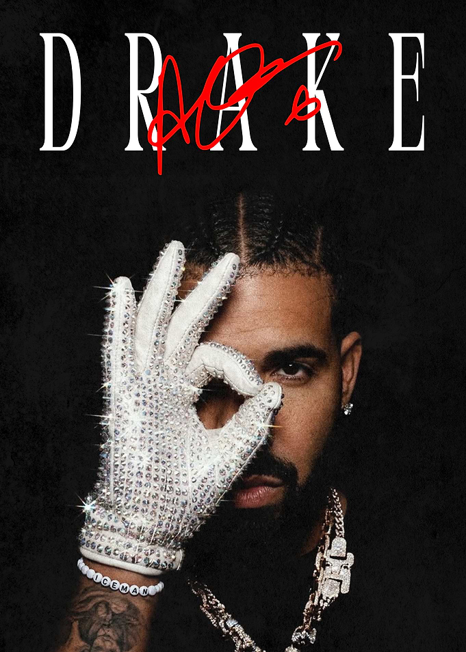 Drake Portrait with Rhinestone Glove