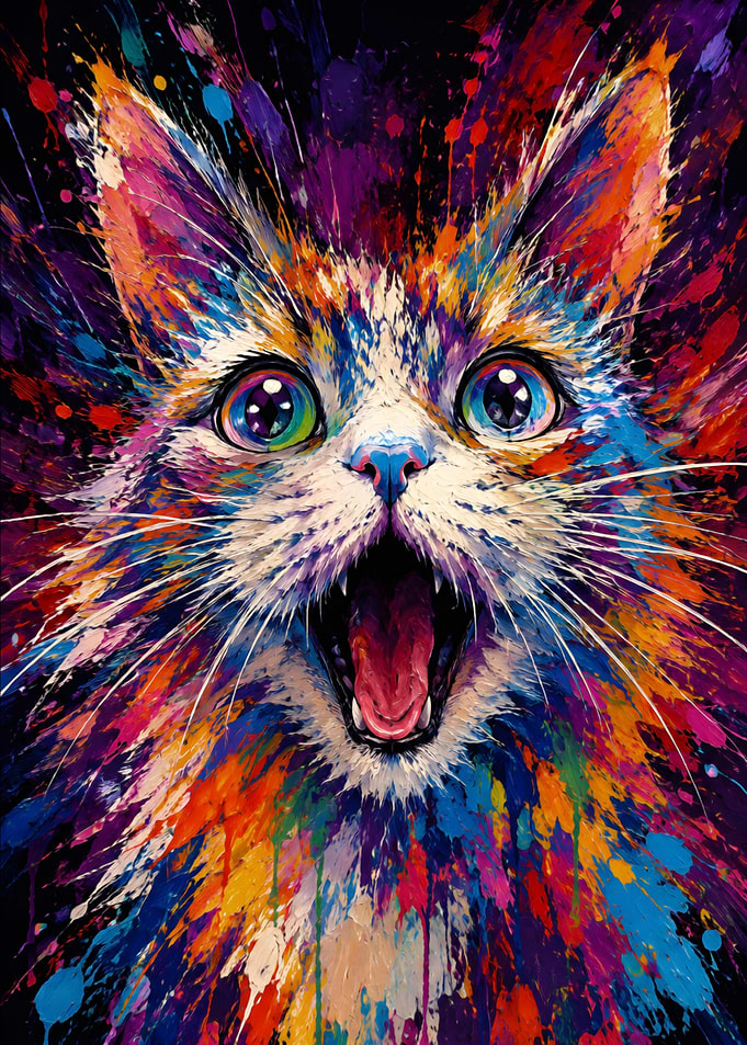 Colorful Abstract Splatter Art Cat