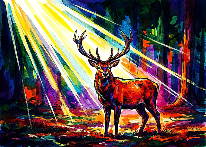 Vibrant Watercolor Stag in Forest