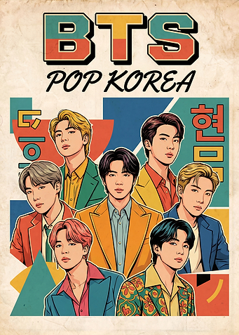 BTS Pop Korea Retro Poster