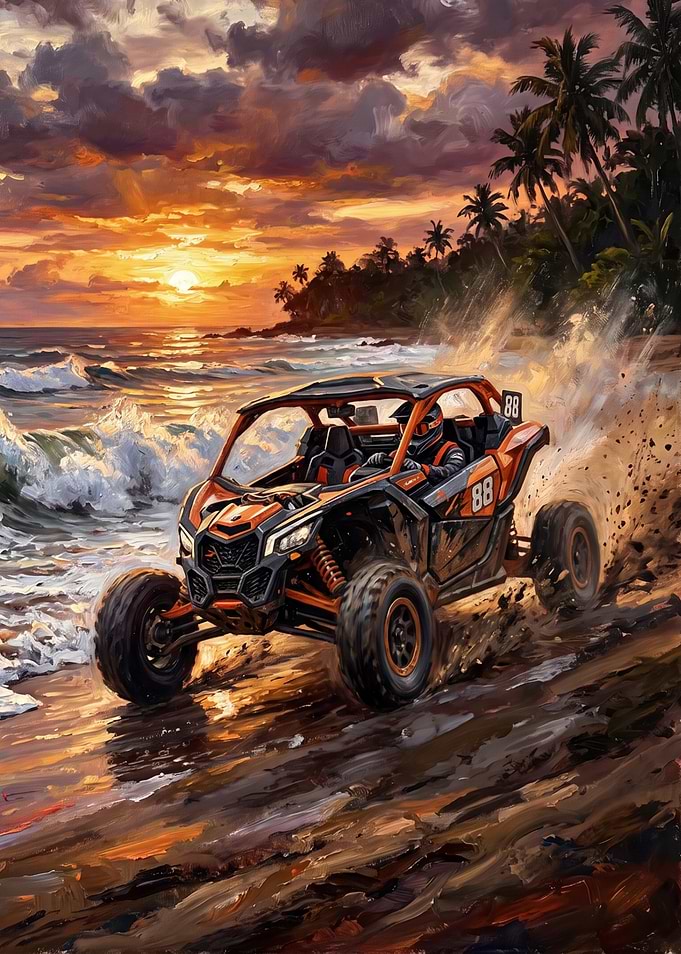 Orange UTV Racing on Tropical Beach