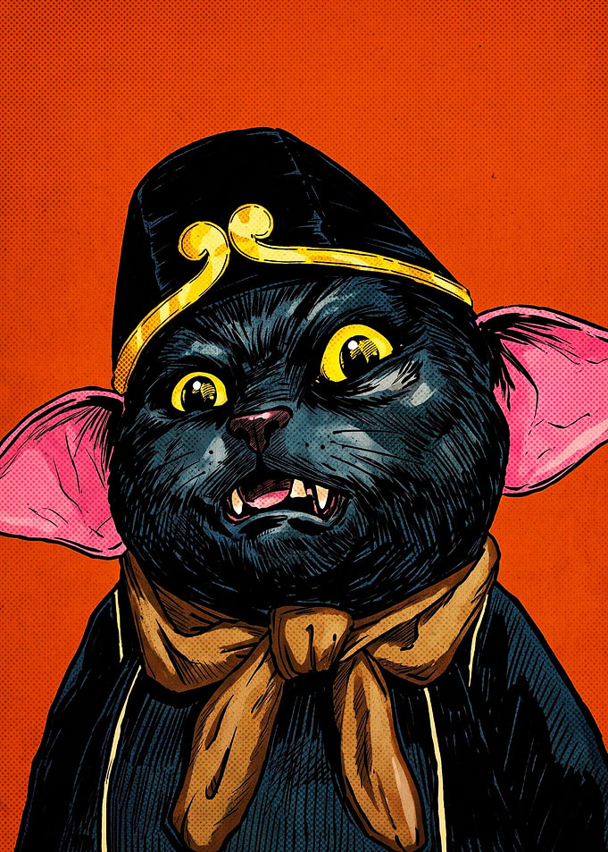 Black Cat in Traditional Hat