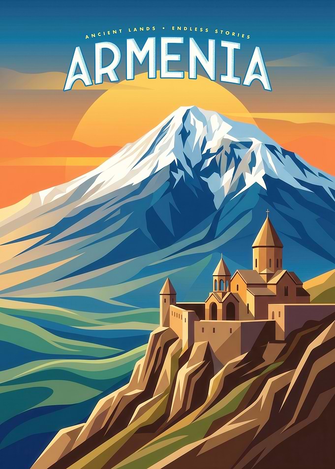 Armenia Travel Poster with Mount Ararat