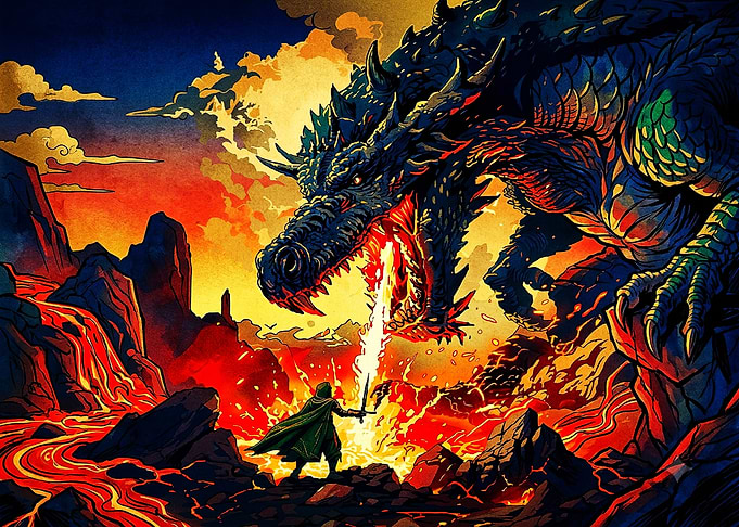 Knight Facing a Fire-Breathing Dragon
