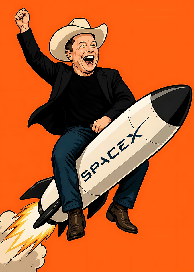 Elon Musk Riding SpaceX Rocket