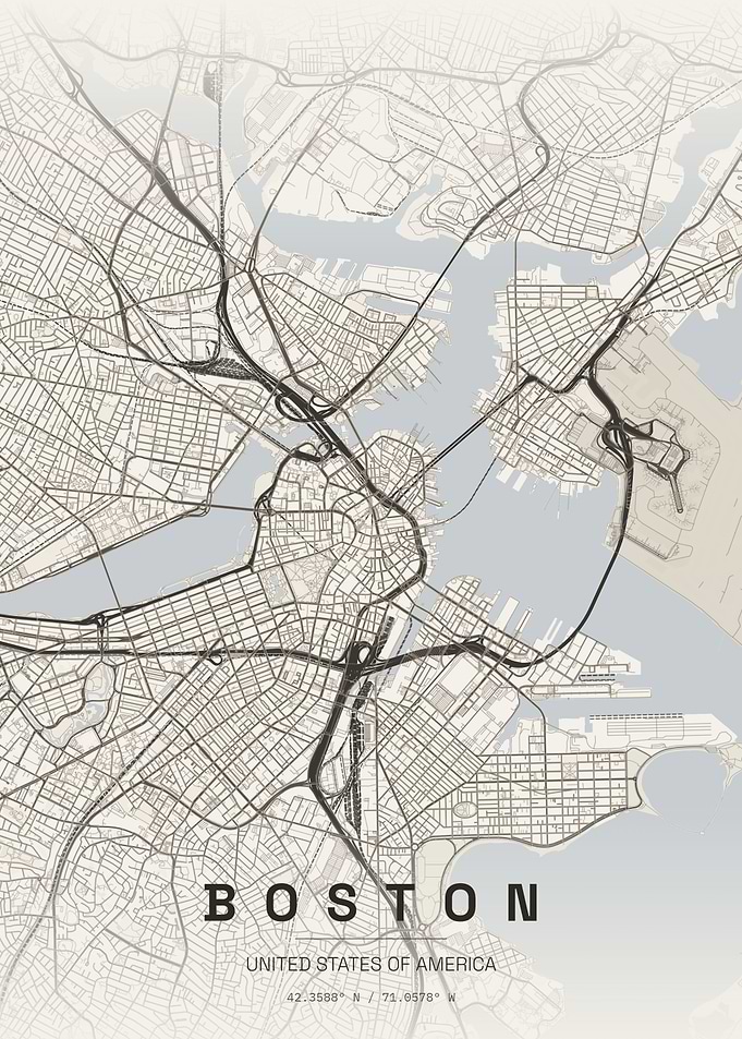 Minimalist Boston City Map Poster