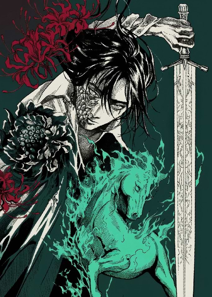 Dark Fantasy Warrior with Ghost Horse