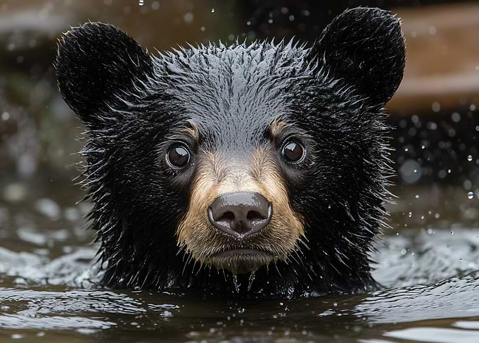 Wet Black Bear Cub Swimming
