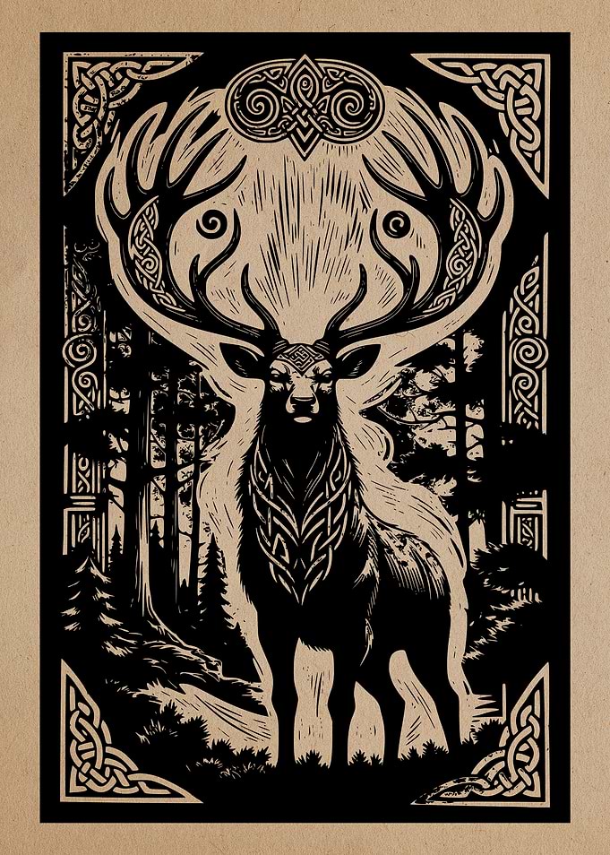 Celtic Knotwork Stag Forest Illustration
